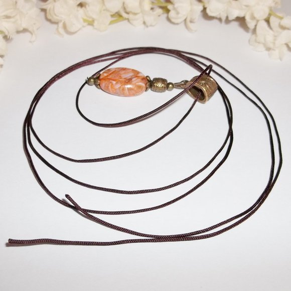 Boho Necklace Bronze and Orange Handmade NWT 5176 - Picture 4 of 8